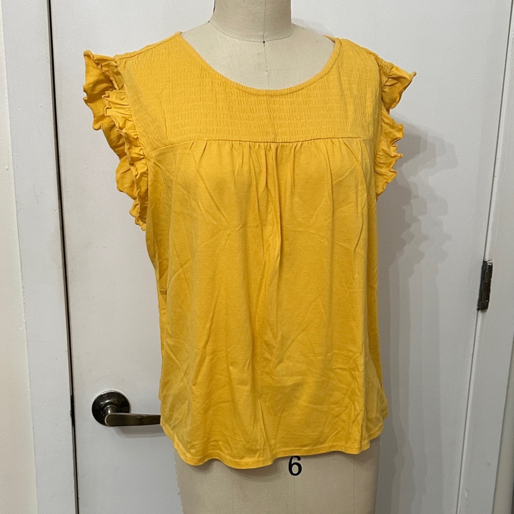 W5 Bright Yellow Ruffle Cap Sleeve Top